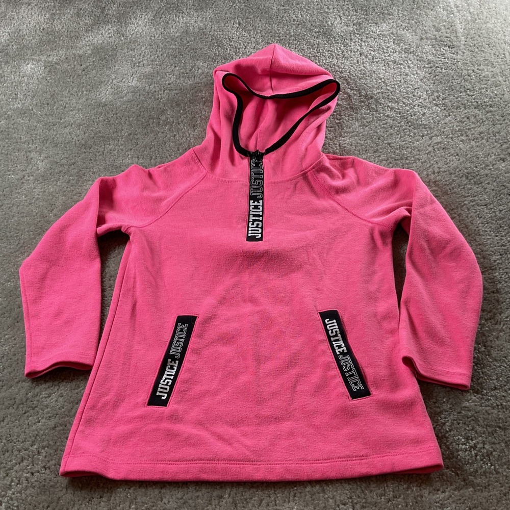 Justice Girls Pink Fleece Hoodie Half Zip Pullover Sweatshirt Size 6
